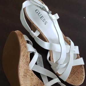 White, cork Guess strappy heels